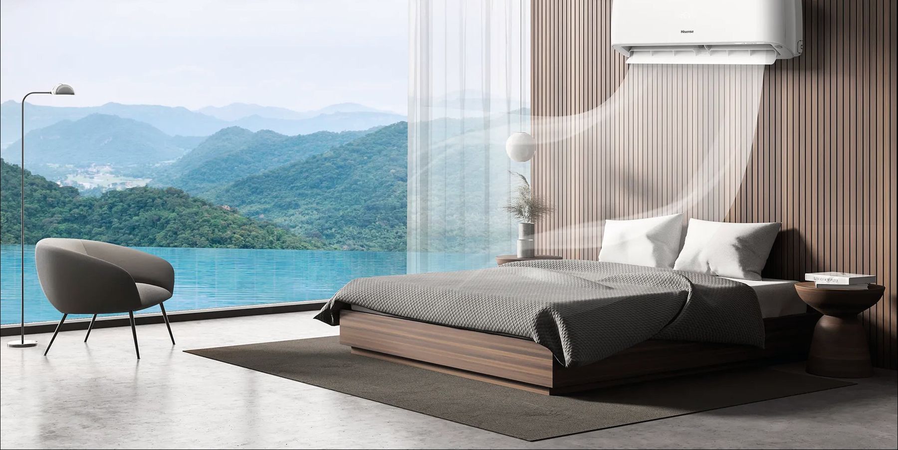 Moderní ložnice s klimatizací Hisense